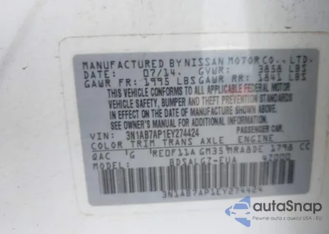 2014 Nissan Sentra Sl from USA, damaged, VIN 3N1AB7AP1EY274424